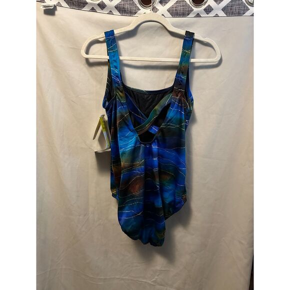 NWT Vintage Longitude One Piece Swimsuit Plus Size 14 Blue Gold Foil Shimmer - Picture 3 of 5